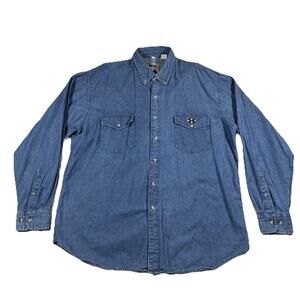 Vintage Red Lodge Denim Western Shirt Men’s 2XL Aztec Embroidered Button Up